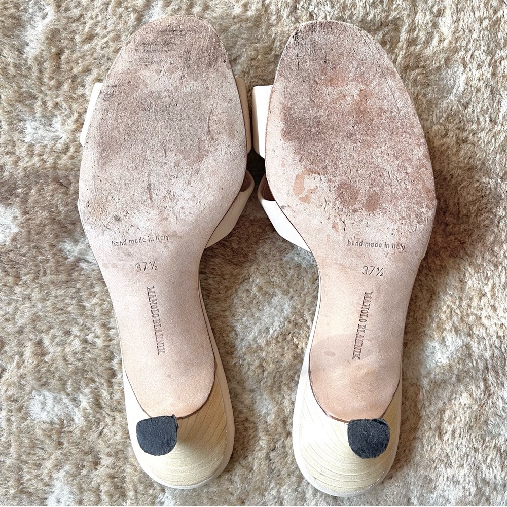 Manolo Blahnik Braided Leather Mule Slide Open Toe Kitten Heel Sandals Sz 37 1/2 - Picture 8 of 15